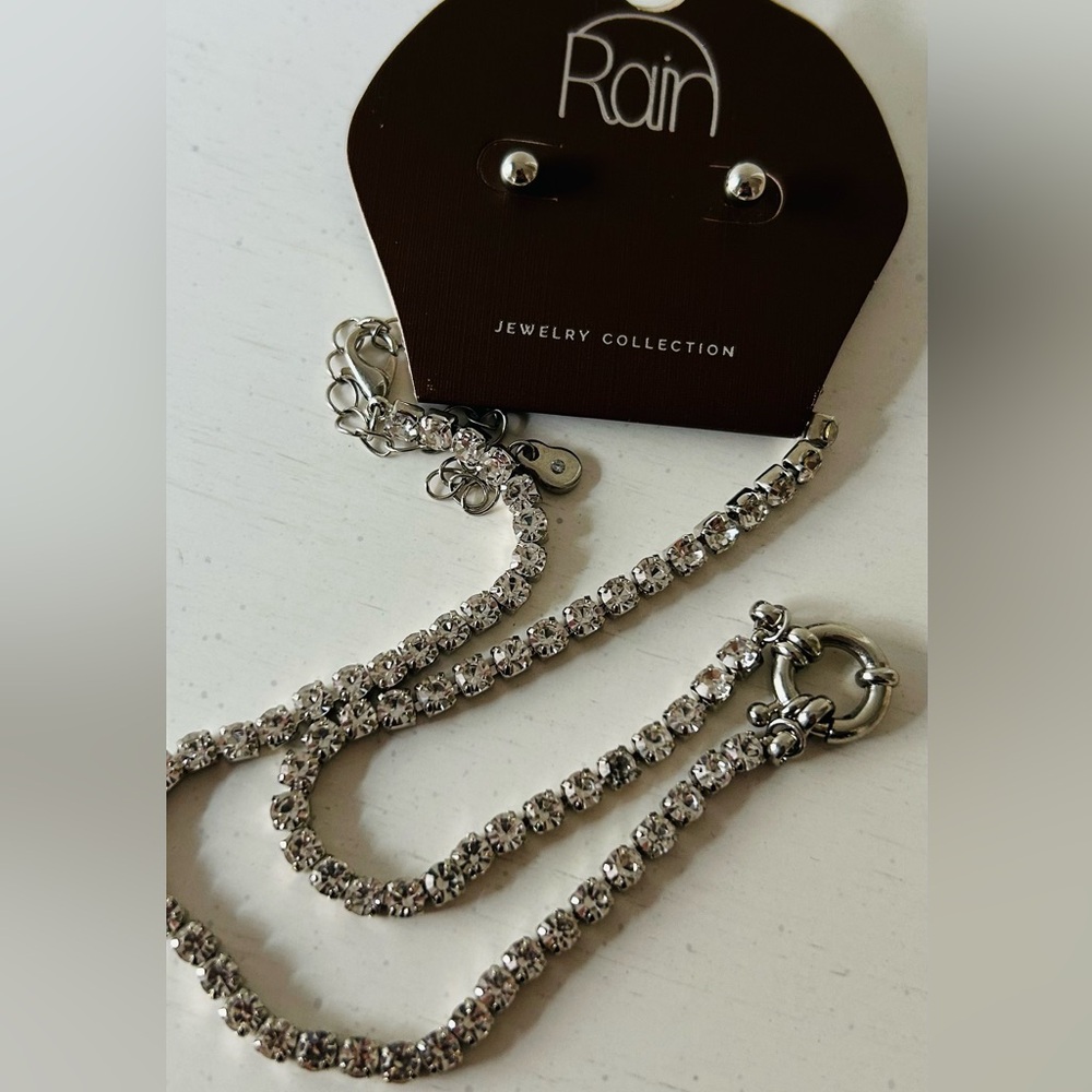Rain SilverJewelry Crystal Stone Necklace & Earring Set NWT Gift Ready Party - Picture 8 of 11